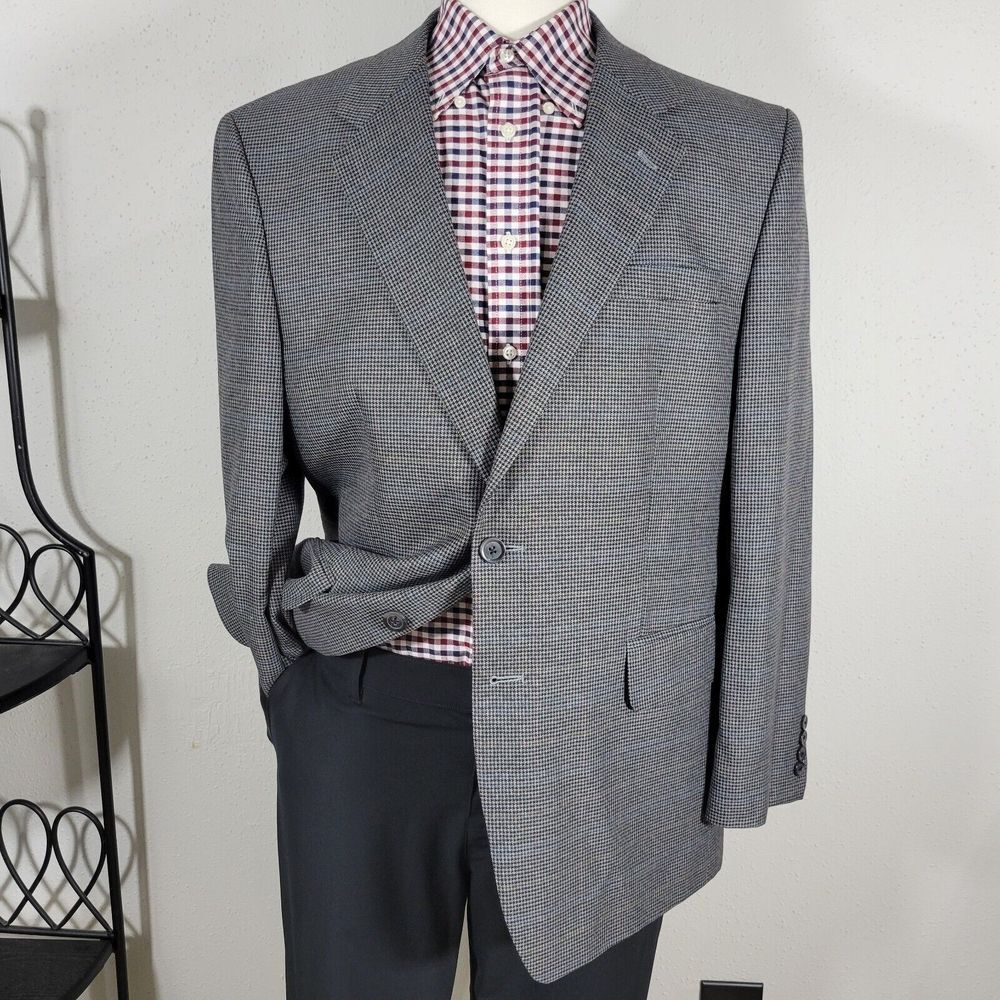 Croft Barrow Men's‎ Sport Coat Blazer Two Button Gray Houndstooth Poly Blend 44R